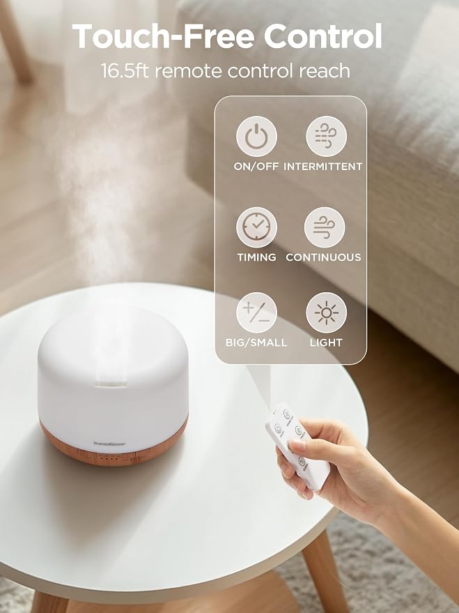 InnoGear Aromatherapy Diffuser & 10 Essential Oils Set, 500ml Essential Oil Diffuser with Remote Control Mother's Gift Ultrasonic Cool Mist Scent Humidifier Vaporizer Auto-Off Timer for Home, Yellow