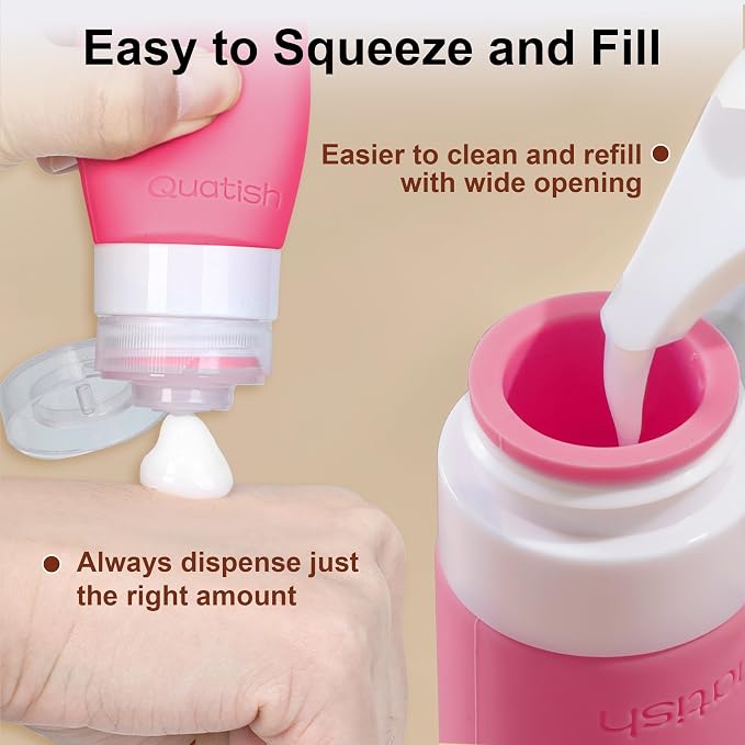 Quatish 15 Pack Travel Bottles for Toiletries, Original Patented, TSA Approved Travel Size Containers, Leak Proof Silicone Shampoo and Conditioner Bottles Women & Men, Airplane Essentials, Macaron