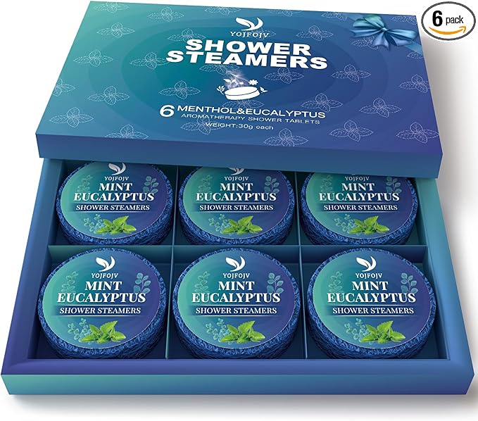 Shower Steamers Aromatherapy, 6PCS Enhanced Mint Shower Tablets with Natural Eucalyptus Essential Oil, Self-Care & Relaxation Gift Set for Women & Men, Daily Home Spa Shower, Calming Aromatherapy