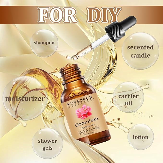 Geranium Essential Oils 60ML, Pure Geranium Essential Oil for Aromatherapy Diffuser - 2 Fl Oz