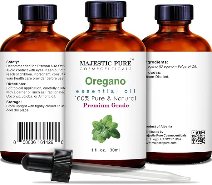 Majestic Pure Essential Oil with Glass Dropper - 100% Pure and Natural - Essential Oils for Diffuser, Aromatherapy, Soap and Candle Making, Oregano Essential Oil, Oregano Oil, 1 Fl Oz