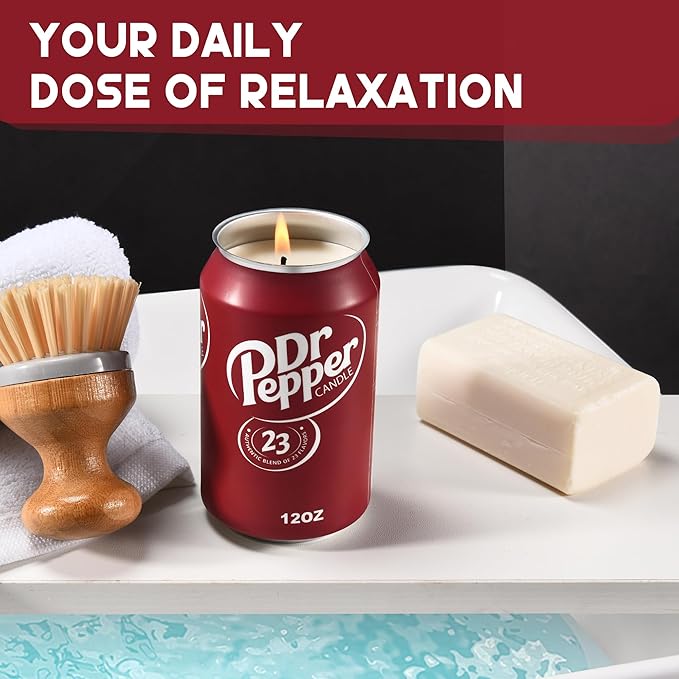 Doctor Pepper Candle - Smells Like the Real Soda - Cute Candles for Cool Gifts - Funny Candles for Any Occasion - Cute Things for Aesthetic Room Decor - Cool Candle for Cool Things
