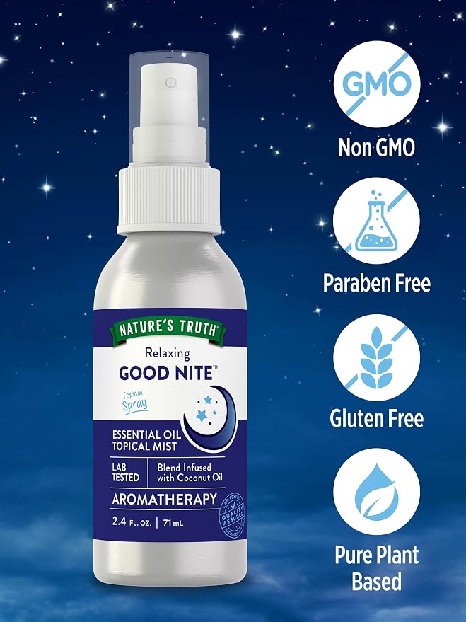 Nature's Truth Good Nite Essential Oil Mist | 2.4 fl oz | Calming Blend | for Topical Use, Yoga, & Aroma Spray