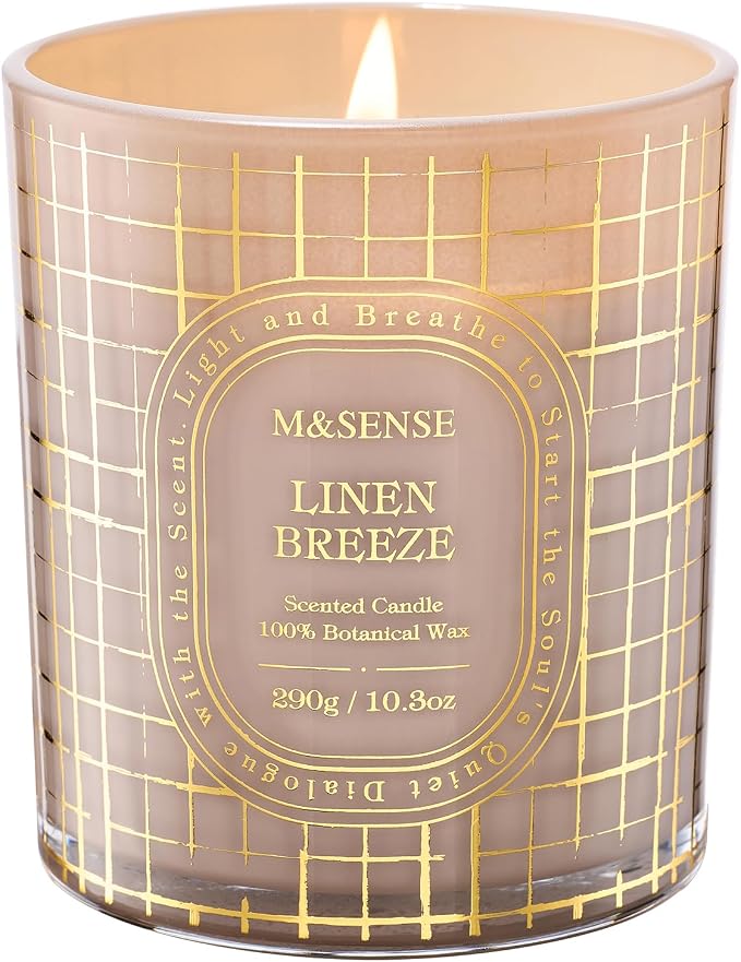 M&SENSE Fresh Linen Soy Candle, Clean Laundry Air Purifying Gift 55H Burn | Cotton Sun-Dried Slow Burn, Clean Soy Wax Long Lasting, Spring Summer Fresh Home Comfort, Pet Odor Exterminator, Reusable Jar