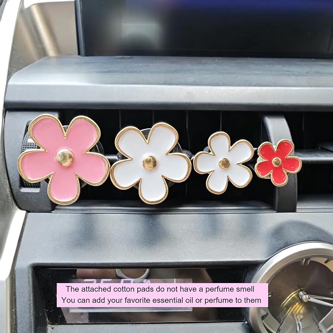6 Pcs Daisy Flower Car Air Freshener Vent Clip, 2 White 2 Pink 2 Red Refillable Car Diffuser, Daisy Car Accessories Car Decorations Interior for Car Bathroom Office Pet Houses