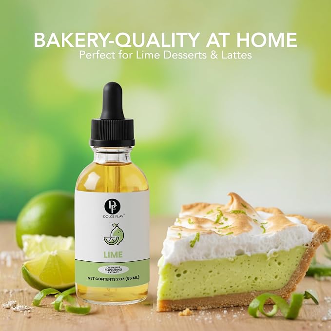 Dolce Flav Natural Lime Extract – 2 Ounce Oil-Soluble Kosher, Sugar-Free, Concentrated Citrus Lime Flavor for Candy, Chocolates & Desserts, Includes Measured Dropper