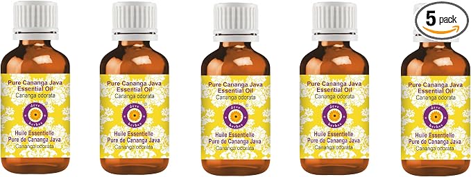 Deve Herbes Pure Cananga Java Essential Oil (Cananga odorata) Steam Distilled (Pack of Five) 100ml X 5 (16.9 oz)