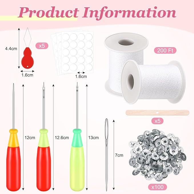 Zeyune 20 Pcs Candle Wick Needle for Silicone Molds, Mold Punch Needle with Hook & Eye, Candle Inserting Tool, Wick Holders, Thread, Stickers and Tabs