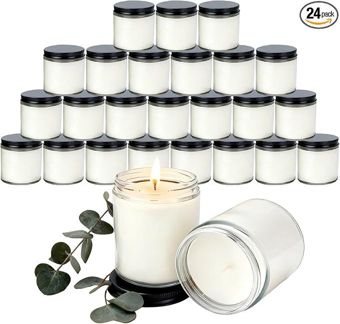 24 PCS 4oz Eucalyptus Scented White Soy Wax Candles | Calming Home Fragrance Gift Set | Bulk Warm Cozy Favors for Weddings, Housewarmings, Holiday Parties