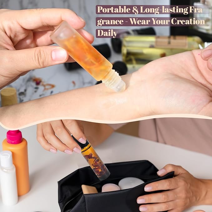 JUYRLE Roller Perfume Making Kit- DIY Perfume Making Kit, Make Your Own Roll-On Perfume with Essential Oil, Perfume Travel Refillable, Roller Fragrance Gift Set for Women Men Adults