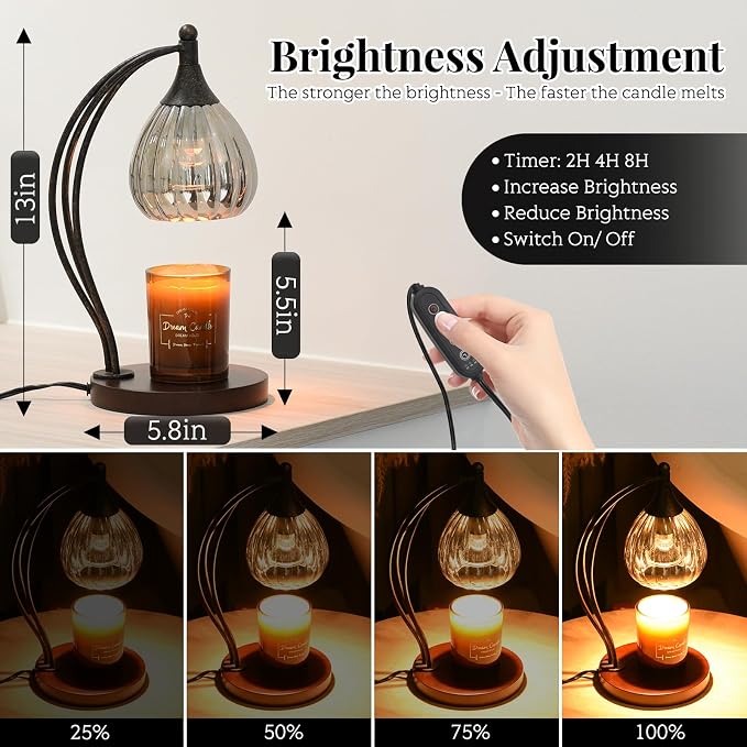 Candle Warmer Lamp with Timer Dimmer - Electric Candle Lamp for Jar Candles with 2 Bulbs - Candle Warmer Light for Scented Wax Valentines Day Gifts New Home Decor for Women Mirror Silver