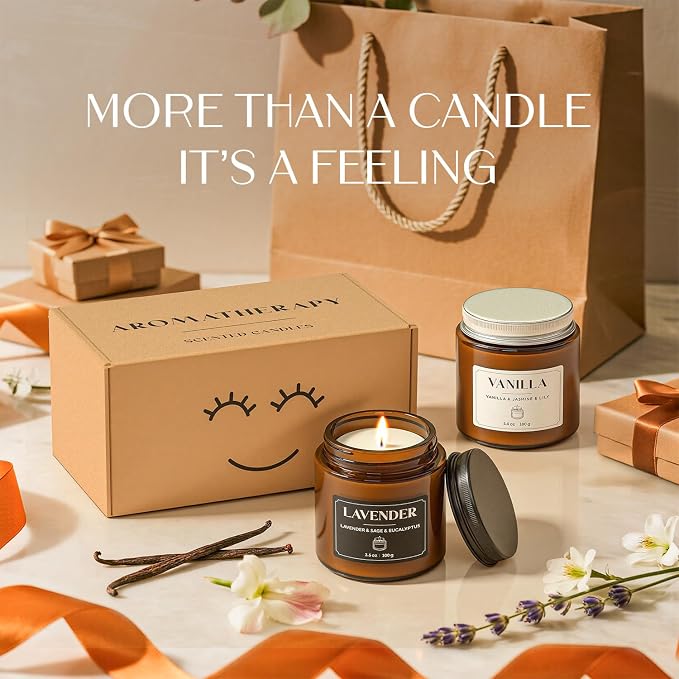NORVENCE Scented Candles Gift Set, Stress Relief Candles for Home, Premium Soy Candle Set, Candles for Women and Men (Black & White, 7 oz)