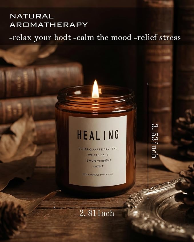 Healing Energy Candle, Negative Energy Cleansing,Soy Aromatherapy, Handmade Crystal Candle for Soothing.(Healing)