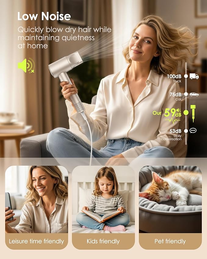 Hair Dryer, 160,000 RPM High-Speed Ionic Blow Dryer with Diffuser, Professional Hairdryer for Fast Drying, 500 Million Negative Ions, Low Noise Compact Hair Blow Dryer for All Hair Types, Gold