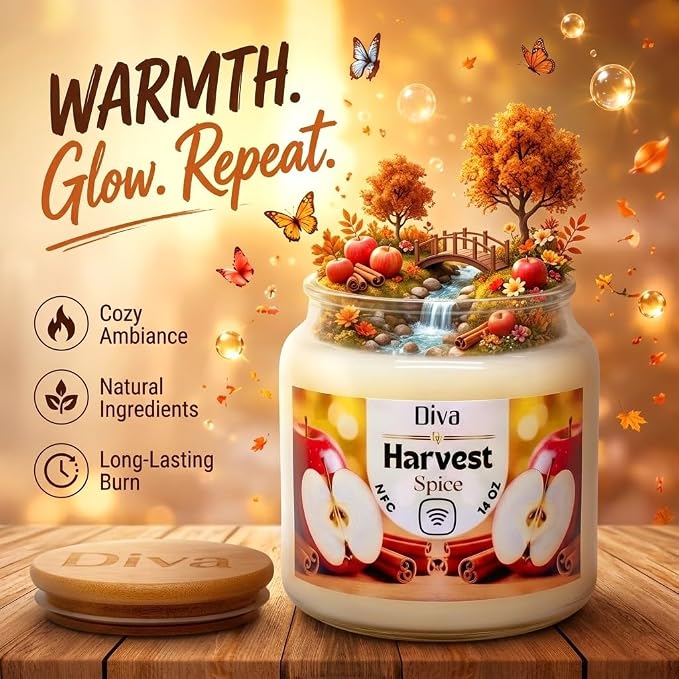 DV DIVA Apple Cinnamon Scented Soy Wax Candle Gift 14oz Anniversary, Valentine & Birthday Gift Luxury Large Candle with Hidden NFC Love Message Soft Fragrance for Home Decor & Relaxing Ambiance