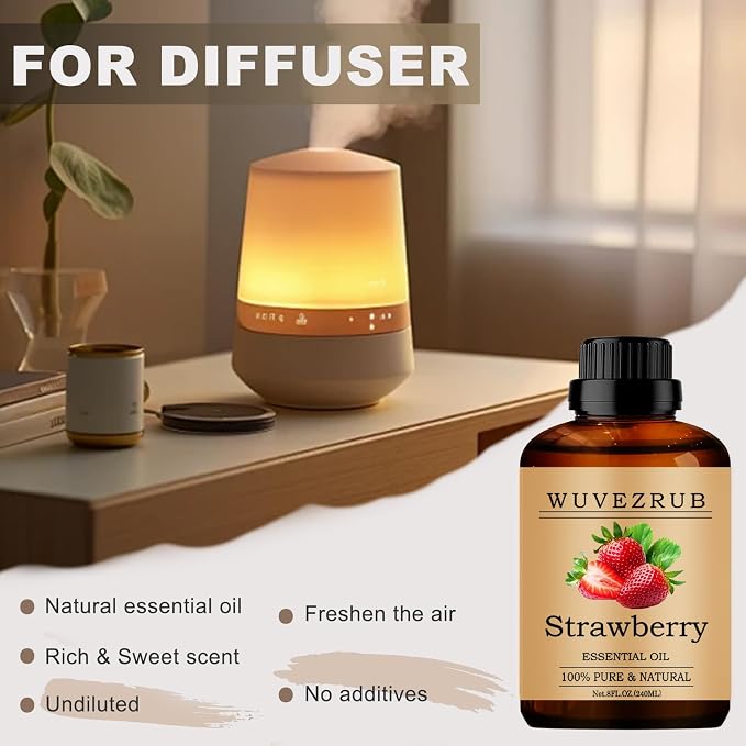 Strawberry Essential Oils, 240ML Pure and Natural Essential Oil for Aromatherapy Diffuser - Strawberry /8 Fl Oz