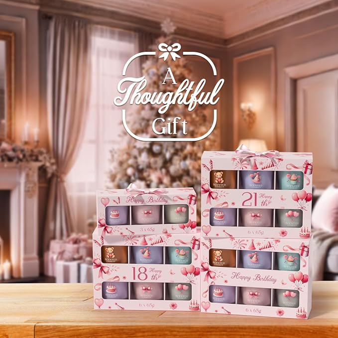 CHILLFLAME 18th Birthday Gifts for Girls, Birthday Candle Gift Set for Her, 6 Scented Votive Candles, Candles Gifts for Women/Men (6 Color, 14 oz)