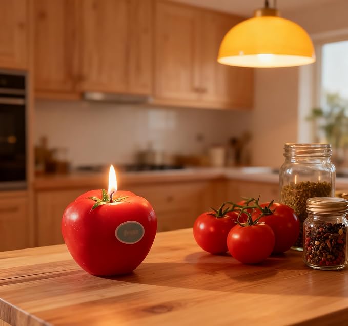Tomato-Shaped Scented Candle,130G Realistic Red Fruit Design,Tomato Essential Oil,Natural Soy Wax Decorative Candle for Table Photo Prop Birthday,Perfect for Kitchen Decor & Joyful Gifting (Tomato)