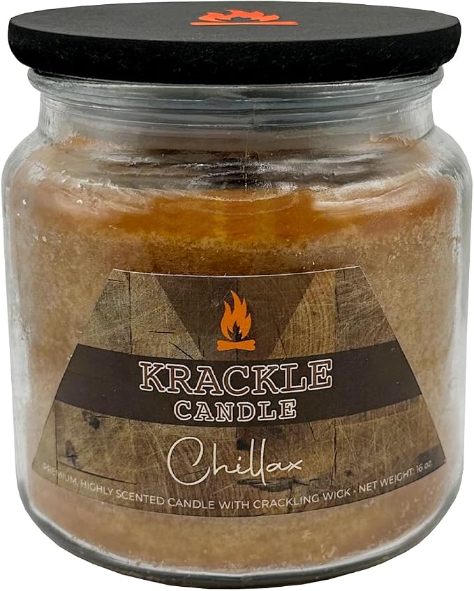 Krackle Candle | Chillax | 16 oz Scented Candle with Natural Crackling Wooden Wick | Poured in the USA | Sea Cotton, Grapefruit & Lavender Fragrance