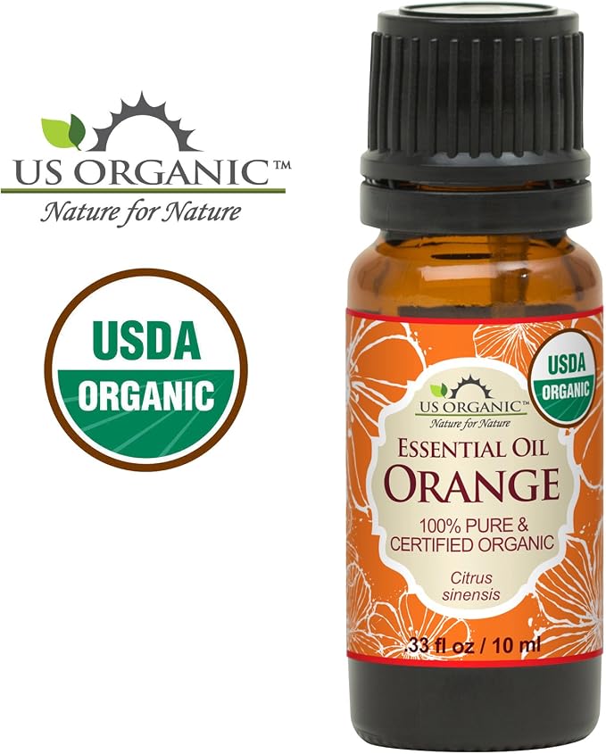 US Organic 100% Pure Sweet Orange Essential Oil - USDA Certified Organic - 10 ml - w/Improved caps and droppers (More Size Variations Available)