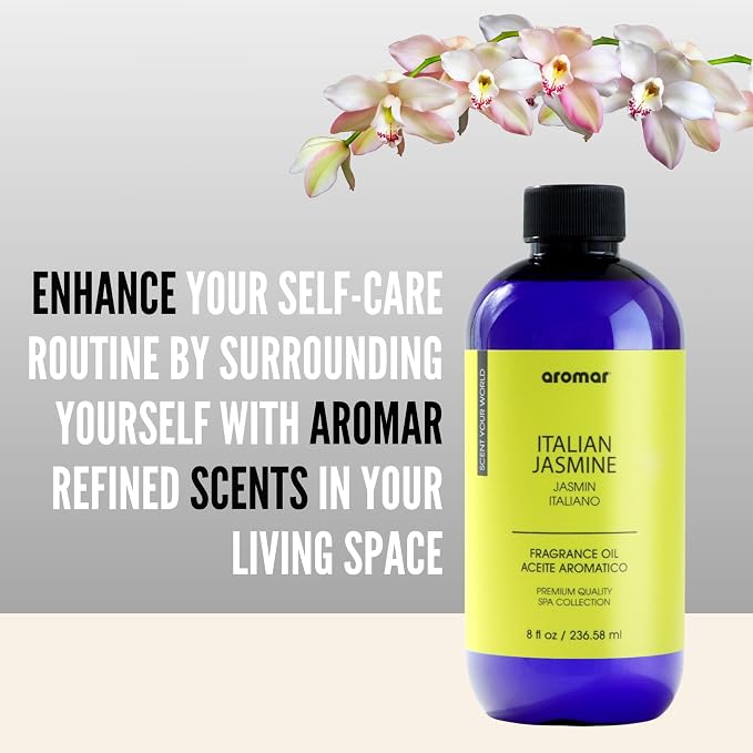 AROMAR Premium Fragrance Oil, Long-Lasting, Refreshing Uplifting Aroma for Aromatherapy, Relaxation & Household Uses. talian Jasmine - 8oz