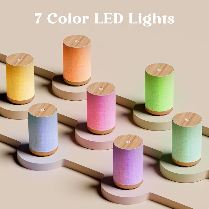 Essential Oil Diffuser with Fabric Cover & Lamp,Small Portable Aroma Diffuser for Home 120ml, Ultrasonic Aromatherapy Oil Diffuser with 7 Colors LED, Auto Shut-Off, Mini Humidifier for Bedroom,Plug In