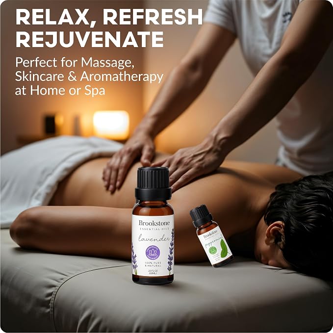 Brookstone Essential Oil Herbal Collection – 100% Pure Steam Distilled Therapeutic Grade Essential Oil Set for Aromatherapy Diffuser and Topical Use | Lemon, Lavender, Peppermint | 3-Pack 10ml Bottles