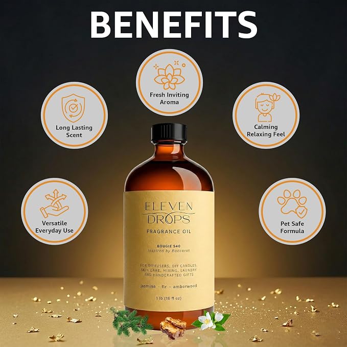 Bougie 540 Fragrance Oil | Jasmine, Fir & Amberwood Notes | Long Lasting Scent Reed Diffuser Oil for Home, Office, Hotel, Spa, Car & Linen Spray | Pet Friendly IFRA Compliant, 16 oz