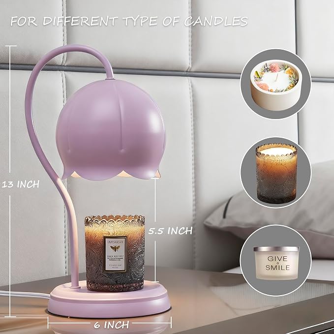 Light Purple Cute Flower Candle Warmer Lamp with Timer Dimmable, Bedroom House Office Aesthetic Living Girls Room New Home Decor, Christmas Birthday New Year Gifts for Women Mom