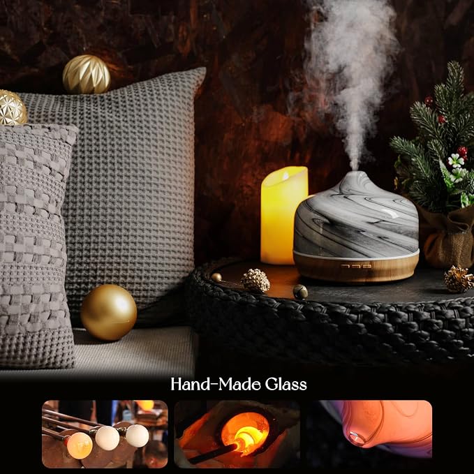 Porseme 500ml Glass Essential Oil Diffuser Aromatherapy Ultrasonic Cool Mist Humidifier 15-21 Running Hours Waterless Auto-Off Air Diffusers for Sleeping Yoga Working Spa(Ink)