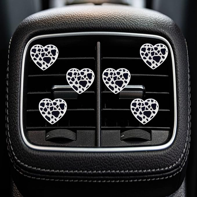 6 Pcs Heart Air Vent Clips, Cow Print Heart Car Air Fresheners Vent Clips Long Lasting Car Diffuser Vent Clip Cars Interior Decor Charm Car Decoration Cute Accessories for Women Girls