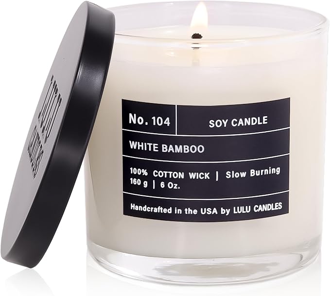 Lulu Candles | White Bamboo | Luxury Scented Soy Jar Candle | Hand Poured in The USA | Highly Scented & Long Lasting (6 Oz.)