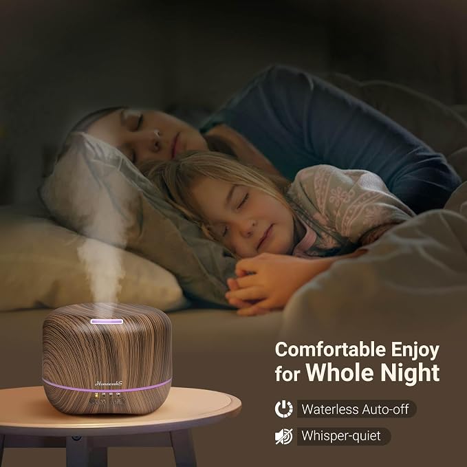 Aromatherapy Essential Oil Diffuser for Room: Air Humidifier Aroma Scent Cool Mist Diffuser Colorful Lights Wood Cute Small Large Auto Off Ultrasonic Diffusers for Home Bedroom (300ml)