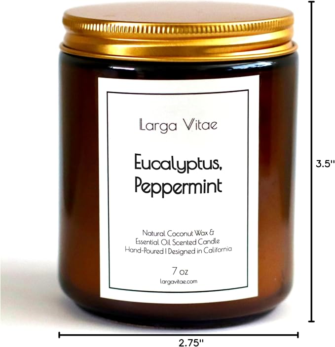 Organic Coconut Wax Aromatherapy Candle | Eucalyptus & Peppermint | Non-Toxic, Pet Safe, Allergy Friendly | Phthalate Free | Zero Waste Sustainable Gift