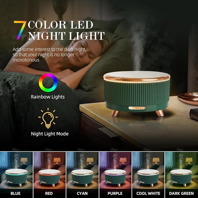 500ML Large Capacity Essential Oil Diffuser, Ultrasonic Aromatherapy Diffuser with 7 Color LED Lights with Remote Control, Cool Mist Humidifier, Timed Mist, Auto Shut-Off (Blue Green)