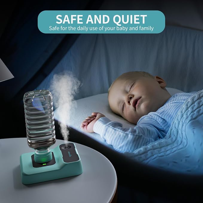 Travel Humidifier, Portable Small Humidifier for Plants, Bedroom, Office, Hotel or Car, 5000mAh Battery Operated Mini Cool Mist Humidifiers, Quiet 23dB, Auto-off, Night Light & BPA-Free, Green