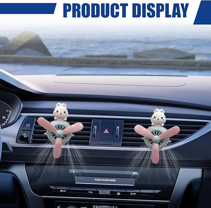 Pilot Rabbit Car Dashboard Air Vent Trim Clip, Cute Cartoon Car Rotating Propeller Air Outlet Decoration, Cool Automotive Interior Perfume Diffuser Ornament Accessories (Rabbit)