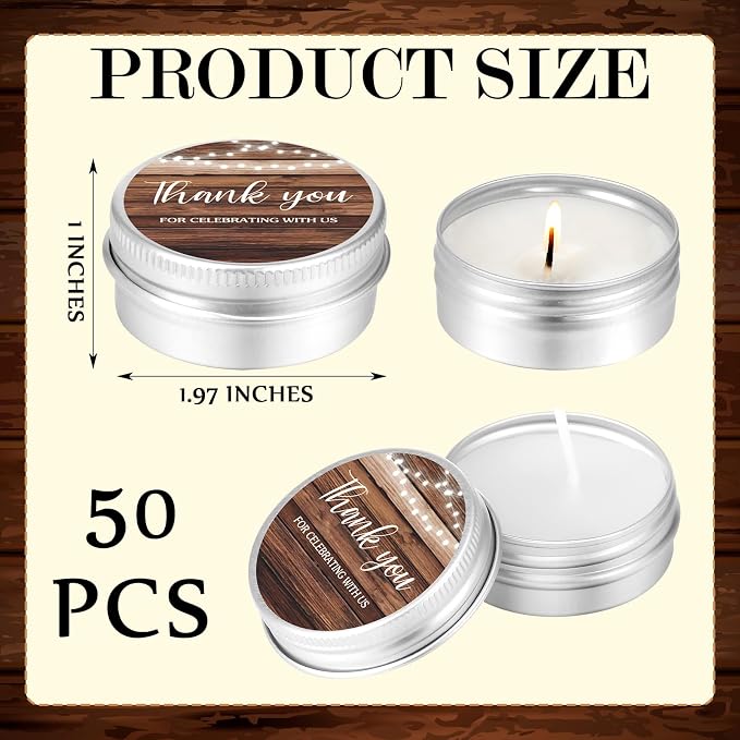 MTLEE 50 Pcs Wedding Candles Gift Favors for Guests 1 Oz Lavender Scented Soy Wax Aromatherapy Candle Favors for Bridal Shower Rustic Wedding Party Guests(Wooden Grain)