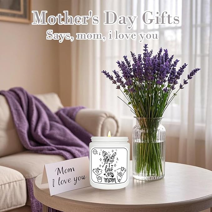 Gifts for Mom, Lavender Eucalyptus Scented Candles for Home Scented, Soy Wax Aromatherapy Candle, Non Toxic, 50 Hour Long Burning, Birthday, Thanksgiving, Mothers Day Gifts (I Love You Mom, Gold)