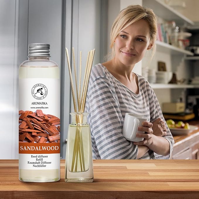 Reed Diffuser Refill Sandalwood 6.8 Fl Oz - 200ml - Room Diffuser Refill - Home Fragrance - Scented Diffuser - Fresh Fragrance - Aromatherapy - Air freshener - Fresh and Long Lasting Fragrance
