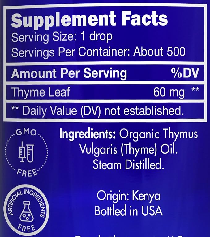 Organic, Thyme Essential Oil, Food Grade – 100% Pure, Thyme Oil, by Zongle Therapeutics, 1 OZ