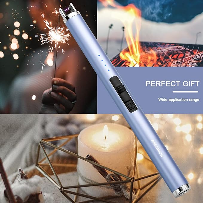ARECTECH Rechargeable Electric Candle Lighter Arc Plasma Windproof Lighter for Candle Kitchen Birthday Gift for Mom Men Wife with Type-C Cable Blue
