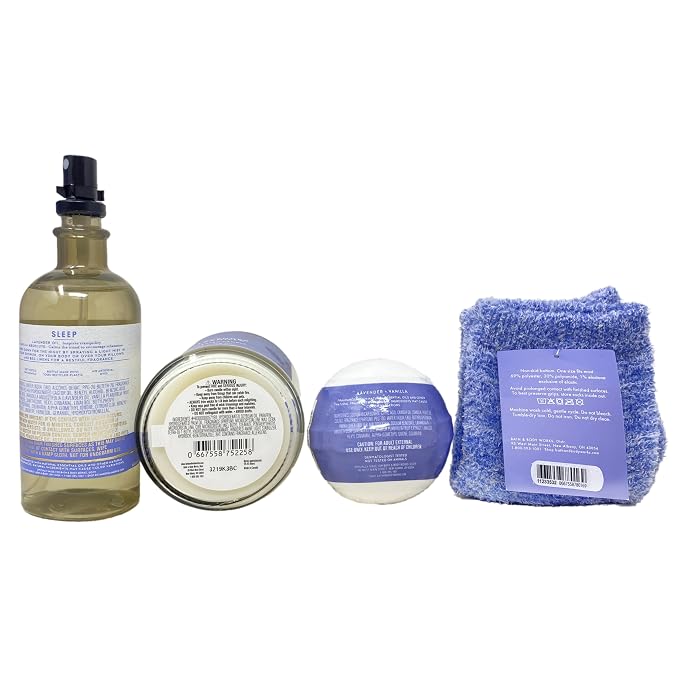 Bath & Body Works Aromatherapy Rest + Renew: Lavender & Vanilla Gift Box Set - Single-Wick Candle, Pillow & Body Mist, Bath Fizzy and Shea-Infused Lounge Socks - with a Natural Oats Sample Soap
