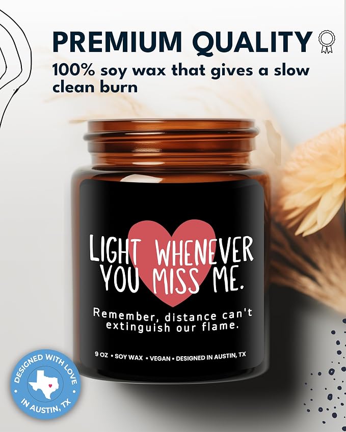 Long Distance Relationship Candle, Long Distance Relationship Gifts for Him, Thoughtful Gifts for Girlfriend or Boyfriend, Presents for Best Friend, Birthday, Christmas, Gift-Ready