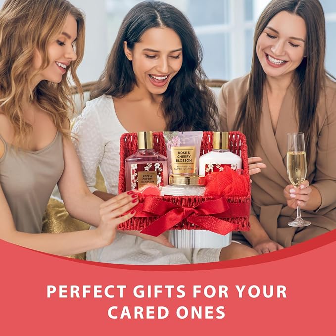 Gifts for Women, Birthday Gift - 9 Pcs Rose Spa Gift Baskets for Women, Mothers Day Gift Basket, Bath and Body Gift Basket Set for Mom, Gift Set | Christmas Gifts, Valentines Day, Gift Sets for Mom