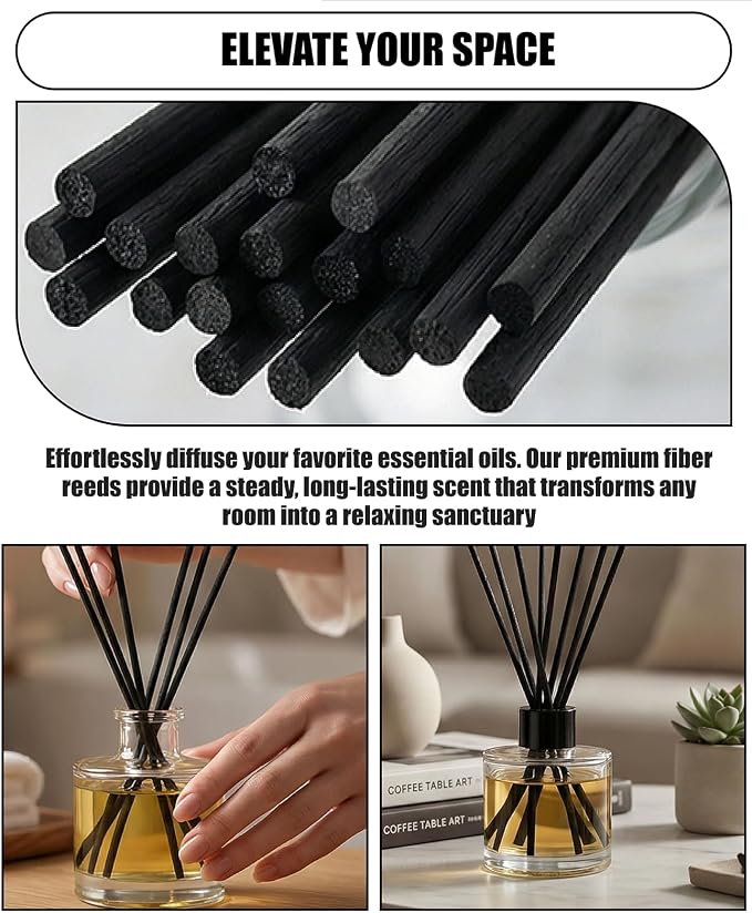250 Pcs Reed Diffuser Sticks, 10 Inch Black Fibre Diffuser Reeds (3mm), Essential Oil Diffuser Refill Sticks for Home Office Spa & Fragrance