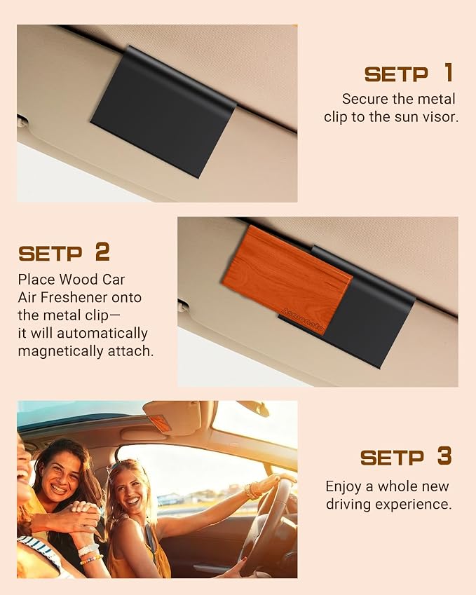 Car Air Freshener Long Lasting Wood Air Freshener for Visor Clip Car Odor Eliminator Scent Diffuser for Cabin 2 Metal Clips Variety 3 Pack(Cabana-Teak-Amber)