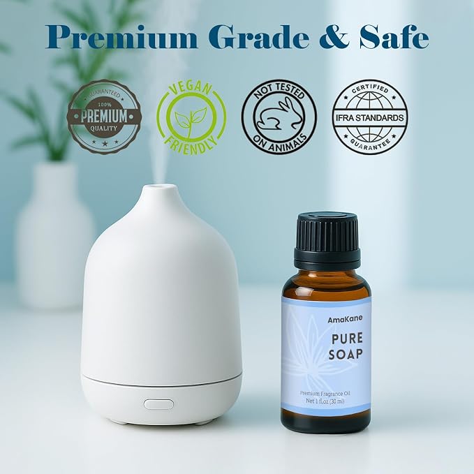 AmaKane Pure Soap Fragrance Oil 30ml, Clean Essential Oil for Laundry, Premium Diffuser Oil for Home, Long-Lasting Aromatherapy Oil for Candle, Soap & DIY Making