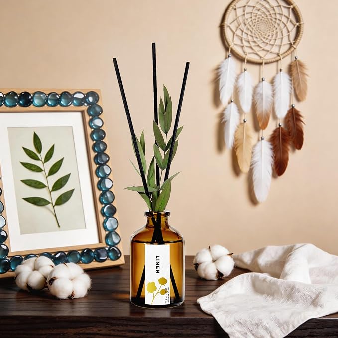 Reed Diffuser Set of 3, Eucalyptus, Linen & Lavender Scented Oil Diffusers with 15 Reeds, Long-Lasting Home Fragrance for Bedroom & Bathroom Decor, 1.7 fl oz Each, Total 5.1 oz