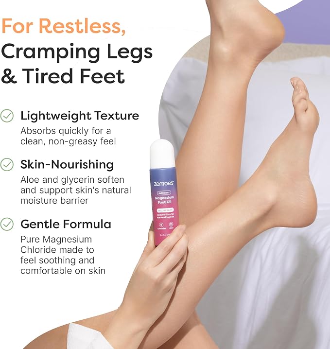 ZenToes Magnesium Oil for Feet | Targeted Tension Relief Roller Ball for Restless Legs & Feet | Magnesium Spray Alternative for Restful Sleep | Lavender & Mint Scent | 3.4oz, Pack of 2